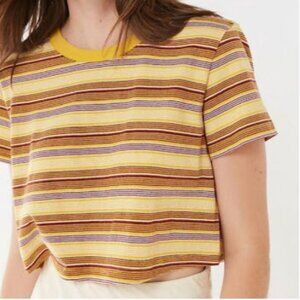 URBAN‎ OUTFITTERS Grunge Indie Striped Cropped T Shirt Gold Size M